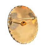 Vintage Ceramic Transferware Brooch Pin Green Black Flower Oval Gold Tone Estate White Photo 3