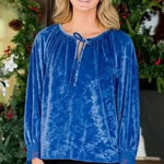 New Without tags The Pioneer Woman blue velvet lace cuff bliouse top Size XL Photo 0