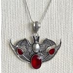 Garnet 925 Sterling Silver BAT Necklace Handmade Gemstone womens Jewelry Red Photo 10