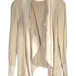 illia Womens Linen Leather Trim Open Front Drape Cardigan Jacket Size 10 Beige‎ Tan Photo 0