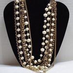 Ann Taylor  Vintage Multi Strand Chain Faux Pearl Gold Tone Toggle Latch Necklace Photo 0