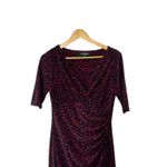 Ralph Lauren Lauren Dress Black Pink Printed Career Stretch Ruched Faux Wrap 6 Photo 1