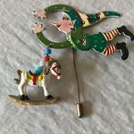 Rossy: Festive Christmas Holiday Elf & Rocking Horse Brooch Photo 0