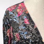 Monteau Crushed Velvet Burnout Floral Open Front Kimono Jacket Black Pink Blue S Photo 7
