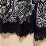 H&M Blue & White Paisley Print Lace Trim High Neck Bodycon Career Work Dress XS Photo 2