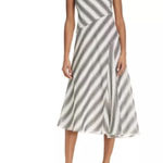 Theory  Women's Athens A Line Asymmetrical Elegant Striped Black and Ivory Dress- Photo 1