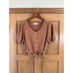 Everlane Organic Cotton Puff Sleeve Button Sweater Top in Rust Women’s sz Medium Photo 2