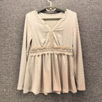 Vintage Etherial Tunic Blouse Medium 90s Boho Flowy Knit Lace Whimsy Stretchy Tan Photo 11