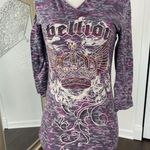 Early 2000's Grunge Tattoo Graphic Studded Gray Purple Grunge 3/4 Sleeve Top M Size M Photo 1