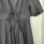 House of Harlow 1960 Black Linen Blend Puff Sleeve Mini Dress Tassel Tie Size 8 Photo 2