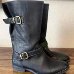 BORN BLACK LEATHER BOOTS Military Style Zipper Buckle Women 6.5 Medium Photo 1