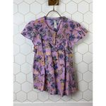 Anthropologie Purple Floral Smocked Button Front Ruffle Blouse - Size - Small Photo 4
