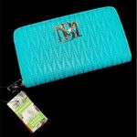 Badgley Mischka Turquoise Green Braid Quilting Long Wallet Photo 2