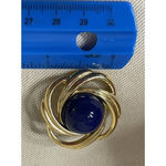 Trifari  Blue Cabochon Gold Tone Bezel Signed Clip On Earrings Statement Vintage‎ Photo 3