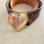 Vintage Y2K Tooled Leather Western Belt Heart Buckle Full Grain Cowhide 42 Photo 1