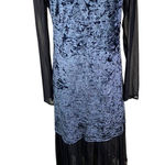 Entro  Velvet Mesh Long Sleeve Gown Maxi Dress Blue Size L Evening Formal Holiday Photo 0