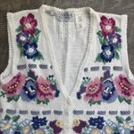 Jantzen Vtg  Grandma Sweater Vest Hand Embroidered Floral Cottagecore Granny Med Photo 2