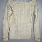 Sarah Windsor VTG chunky cable knit wide neck cotton jumper pullover sweater OS Photo 4