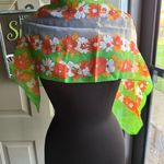 Vintage lazy daisy floral orange green sheer panel head neck scarf Photo 0