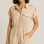 Strut & Bolt Romper Jumpsuit Beige Collared Zip Up Sleeveless Small S Photo 0