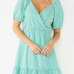 Draper James  RSVP Gingham Dress Puff Sleeve Wrap Green‎ XXL Photo 0