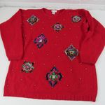 Victoria Jones  Womens M Red Sweater Beaded Embellished Sequence Festive Photo 2