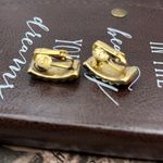 Orange Rectangle Clip On Earrings Retro 1980s Gold Tone Photo 6