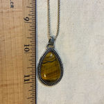Tigers Eye Teardrop Pendent on Silver Toned Chain Necklace Gold Photo 3