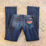 Frankie B. NWOT Low Rise Flying Free At Sunset Flare Jeans w/ Embroidered Patch Blue Size 6 Photo 0