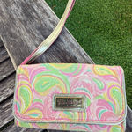 Lilly Pulitzer  Floral It's a Keeper Mini Wristlet Clutch Pink‎ Gold Trim S Photo 0