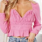 Free People NWT  Chloe Top in Aurora Pink Sz XS Sweetheart Neckline Smocked Back Photo 0