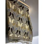 Pashmina  Scarf Womens Gold Gray Paisley Cashmere Silk Wrap Shawl Made Italy Photo 5