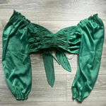 Urban Outfitters  Green Satin Feel Long Puff Sleeve Tie Back Crop Top Size M Photo 0