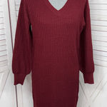 EXPRESS  Metallic Shimmer Knit Balloon Sleeve Sweater Dress Burgundy Red Small Photo 0