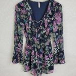 Xhilaration Xhiliration Womens Dress Size XS Blue Floral Pattern Long Flare Sleeve V-Neck Photo 6