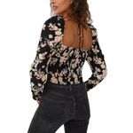 Free People  Womens Hilary Printed Top Square Neck Long Sleeve Floral‎ Black S Photo 4