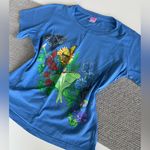 Vintage LAT Cobalt Blue Butterflies Moths Nature Boho Tee Shirt Size Small Photo 5