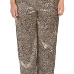 Oppa! Plus Straight Fit Animal Print Satin Pants Gold Leopard 1X NWT Photo 0
