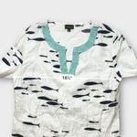 Talbots Linen beaded white and blue fish print Mini dress Size S Photo 7