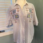 Jane Ashley Vintage BleuWhite Embroidered Shirt Eyelet Lace Collar cotton large Photo 0