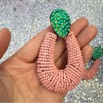 ZARA Like  Oversized Pink and Green Beaded Earrings Photo 7