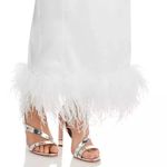 AQUA Faux Feather Trim Midi Cocktail And Party Dress In White Bridal Vibe dress Photo 2