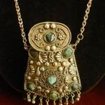 Sajai Gemstone Coin Purse Ethnic Silver Pendant Necklace Green Gemstones Bohemia Photo 0