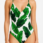 Cupshe  Tropical Banana Leaf One Piece Swimsuit V Neck Criss Cross Women's Medium Photo 0