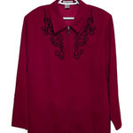 Notations  Woman‎ Red Zipper Felt Jacket Black Embroidered Design Size 2X Photo 0