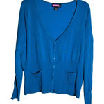 Say What? Say What? Women’s 3X Blue Button Front Cardigan Sweater Long Sleeve V-Neck Pocke Photo 0