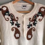 Leslie Fay  Sportswear L Embroidered Ramie Acrylic Crewneck Long Sleeve Sweater Photo 1