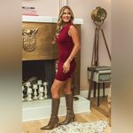 Cupshe x JoJo Red Wine Boatneck Sleeveless Mini Dress Photo 2