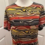 Beige by eci Women's Size 10 Printed Wavy Short Sleeve Dress Multicolor Orange Photo 1