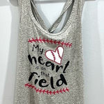 My Heart is on that field baseball twist back tank top size large Photo 0